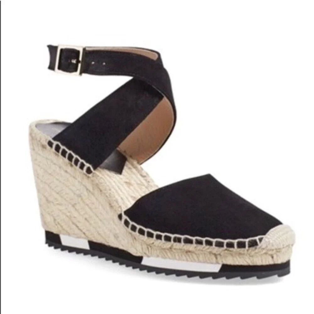 Diane von Furstenberg Palermo Suede Ankle Wrap Strap Wedge Espadrilles Size 8
